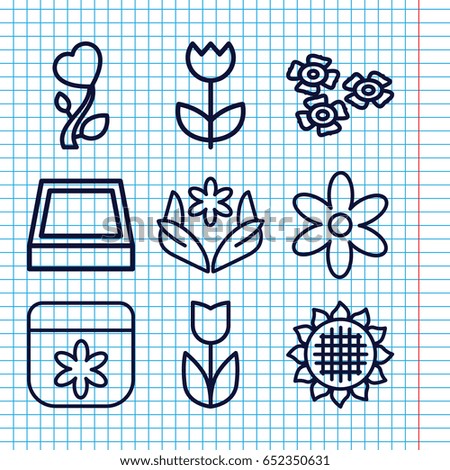 Set of 9 blossom outline icons such as sunflower, flower, heart flower