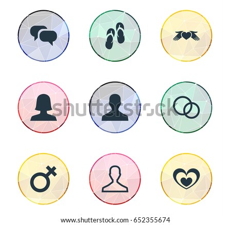Vector Illustration Set Of Simple  Icons. Elements Soul, Rings, Husband Synonyms Woman, Love And Wife.