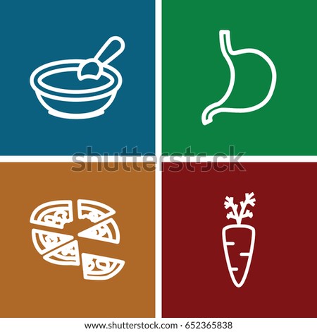 Vegetarian icons set. set of 4 vegetarian outline icons such as porridge, pizza, stomach