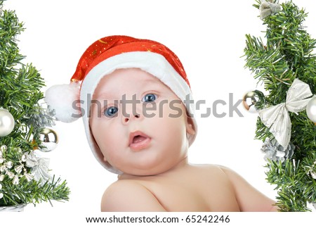 Beautiful santa baby boy isolated a white background