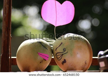 the love're big purple mango and small purple mango and white bokeh on green background
