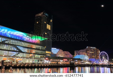 Darling Harbour Sydney night cityscape Australia Royalty-Free Stock Photo #652477741