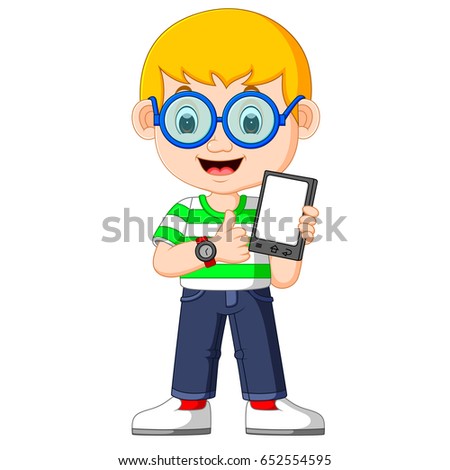 vector illustration of a boy using a tablet