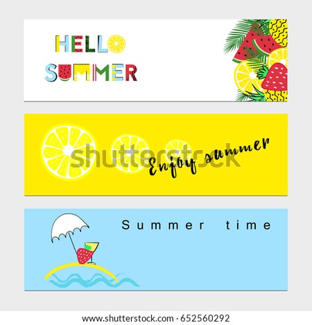 Summer banners with fresh fruits and text