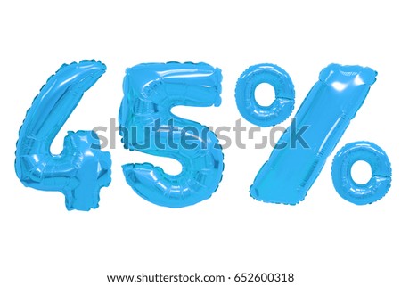 forty five percent from blue color balloons on isolated background. discounts and sales