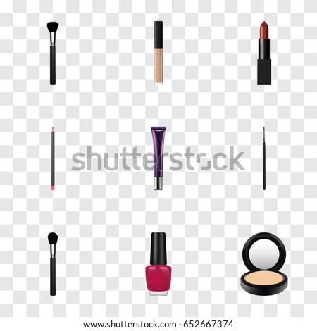 Realistic Blusher, Mouth Pen, Day Creme And Other Vector Elements. Set Of Cosmetics Realistic Symbols Also Includes Cover, Cosmetic, Blusher Objects.
