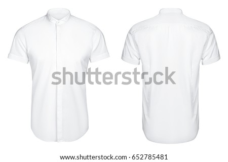 white classic and business shirt, short sleeved shirt, isolated white background. Royalty-Free Stock Photo #652785481