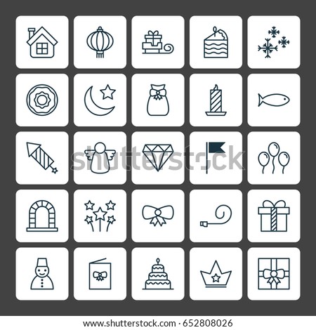 Holiday Icons Set. Collection Of Arch, Fishing, Butterfly Knot And Other Elements. Also Includes Symbols Such As Snow, Wax, Brilliant.