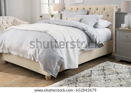 Apartment in new building, comfortable double bed. Bedroom interior