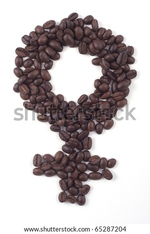 ladies bathroom sign made out of fair trade dark roasted coffee beans isolated on white sign made out of fair trade dark roasted coffee beans isolated on white