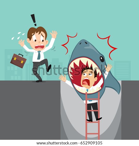 Businessman costume shark to bullying male business, vector illustration cartoon