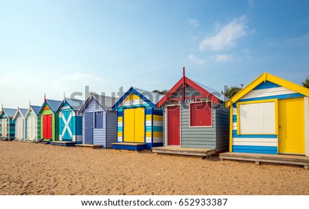 Colorful Beach House at Brighton Beach in Melbourne Australia Royalty-Free Stock Photo #652933387