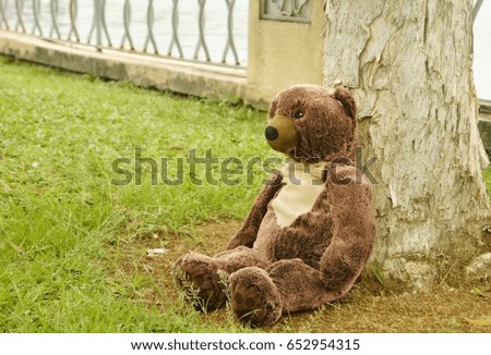 Teddy bear sitting under the tree