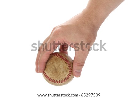 baseball in hand isolated on white background