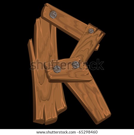 wooden alphabet - letter R on black  background
