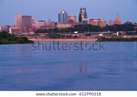 Kansas City, Missouri skyline taken from the KAW Point Park.  All Copyright and trademarks have been removed.