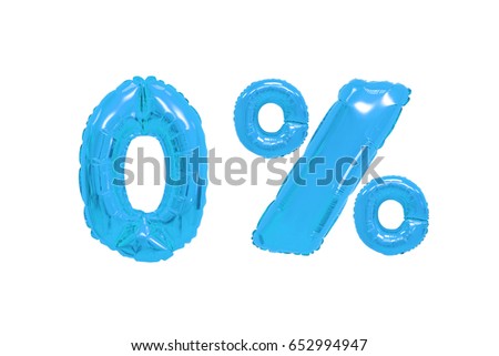 zero percent from blue color balloons on isolated background. discounts and sales