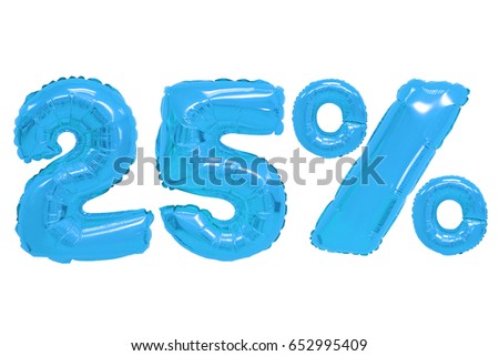 twenty five percent from blue color balloons on isolated background. discounts and sales
