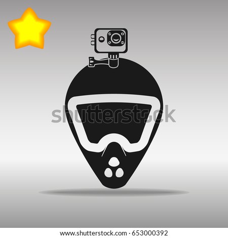 Bike helmet with action camera black Icon button logo symbol concept high quality on the gray background
