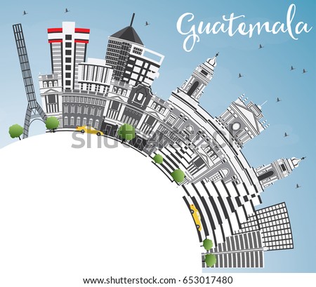 Guatemala Skyline with Gray Buildings, Blue Sky and Copy Space. Vector Illustration. Business Travel and Tourism Concept with Modern Architecture. Image for Presentation Banner Placard and Web Site.