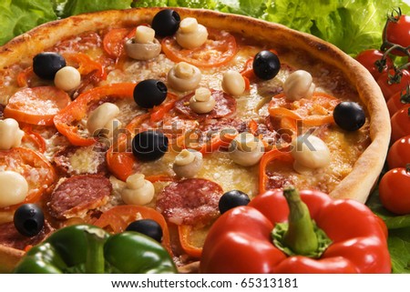 Closeup picture of a pizza with vegetables