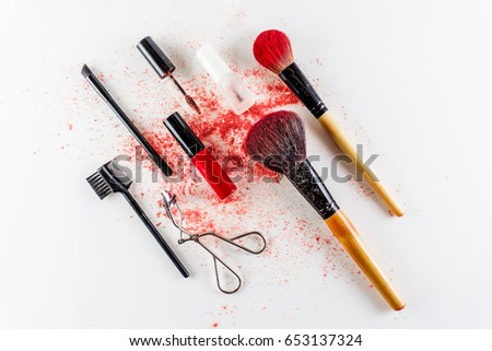 Make up artist cosmetics tools top view