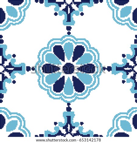Halftone colorful seamless retro pattern elegant blue round cross flower