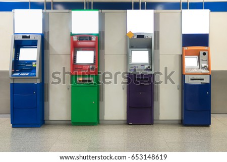 Automatic withdrawal device machine in subway. Colorful ATM machine