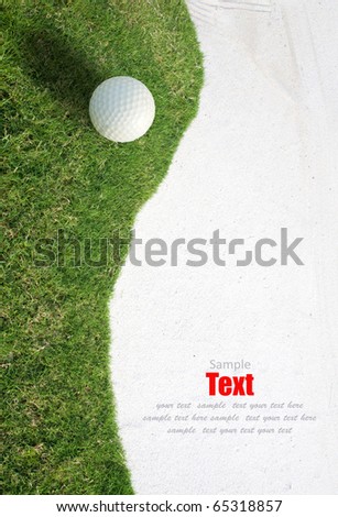 White golf ball on green grass on left side background. paste the text into the space right-hand side. Golf sport is a balance of Yin Yang. sports club, Golf background, summertime concept