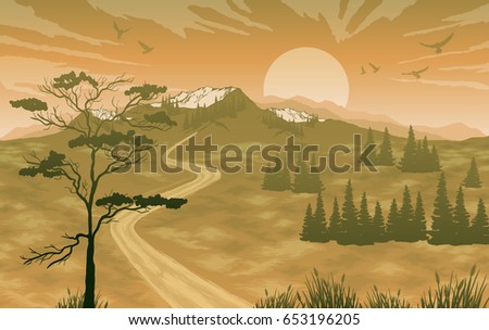 landscape with mountains And Sunrise Sky
