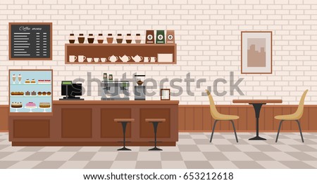 Empty cafe interior. Flat design vector illustration
 Royalty-Free Stock Photo #653212618