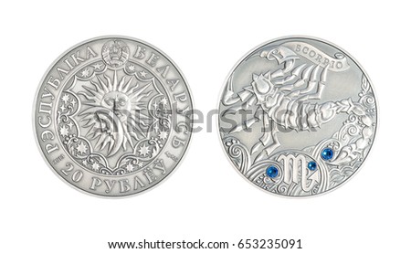 Silver coin 20 Belarus rubles Astrological sign Scorpio