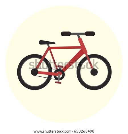 Flat red vector bicycle icon, colorful city ecological transport