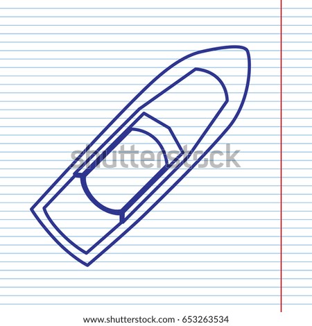 Boat sign. Vector. Navy line icon on notebook paper as background with red line for field.