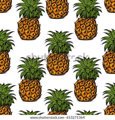 Background of pineapple fruit, hand-drawn vector illustration