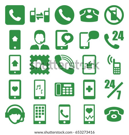 Set of 25 telephone filled icons such as no phone, desk phone