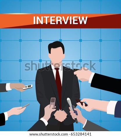 Interview public speaker and hands of reporters