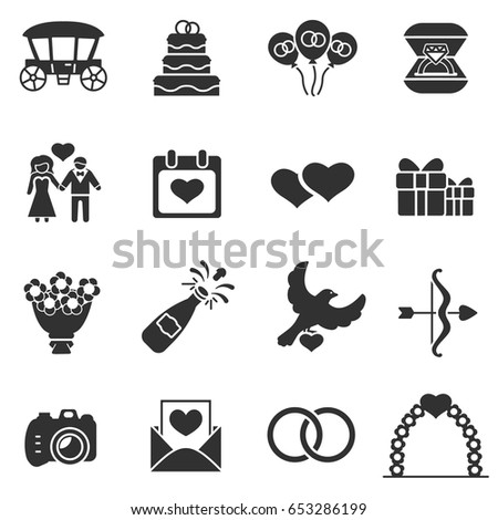 Wedding, monochrome icons set
