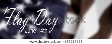 Background blur of United States Flag that is sewn and embroidered. Text added for Flag Day in June. Banner sized to fit multiple popular social media sites. Vintage filter applied