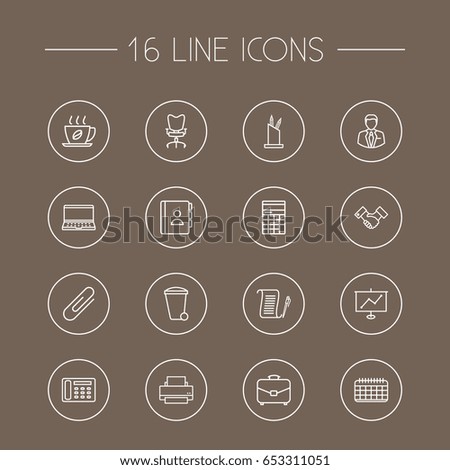 Set Of 16 Cabinet Outline Icons Set.Collection Of Recycle Bin, Show, Pen Storage And Other Elements.