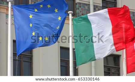 Flag of the European Union and Italy