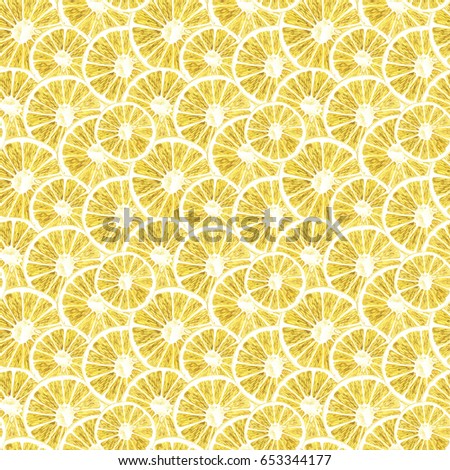 Lemon watercolor seamless pattern. Beautiful hand drawn texture. Romantic background for web pages, wedding invitations, textile, wallpaper.