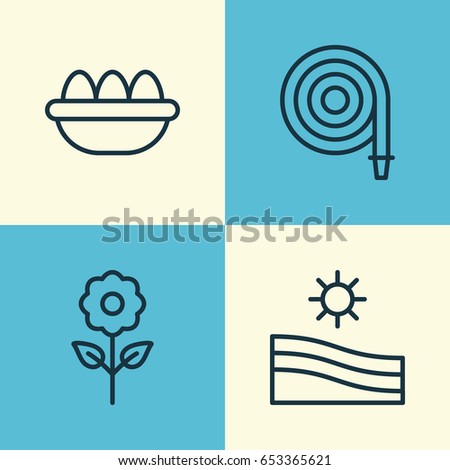Farm Icons Set. Collection Of Meadow, Fire Tube, Decorative Plant And Other Elements. Also Includes Symbols Such As Farm, Tube, Hose.