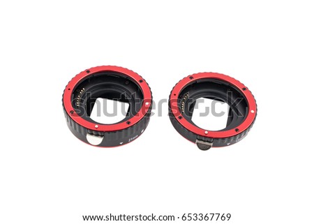 Set of macro rings for SLR cameras on a white background isolated