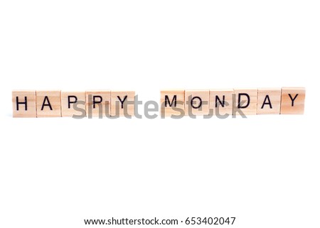 HAPPY MONDAY word on square tile concept isolated on white background
