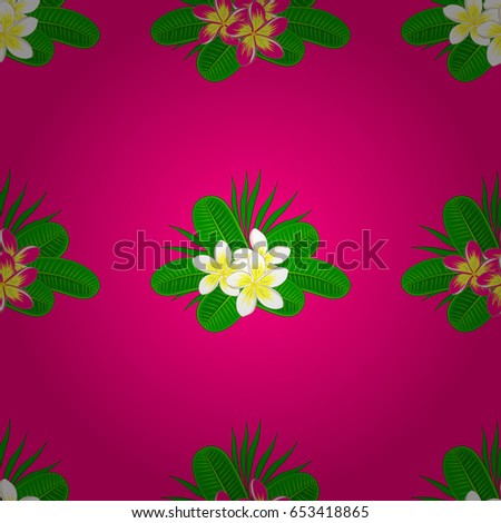 Cute vector background. Seamless pattern with plumeria flowers. Graphic modern pattern. Seamless abstract floral pattern on a magenta background. Geometric leaf ornament.