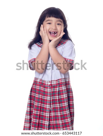 Portrait of asian child in school uniform on white background isolated
