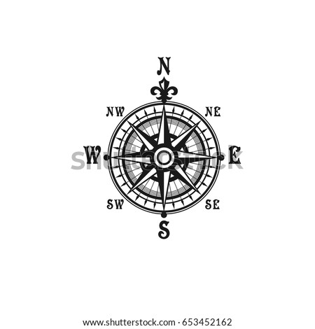 Nautical compass navigator with Wind Rose arrows. Vector isolated vintage symbol of mariner or sailor cartography and ship navigation with directions to West, East, North and South