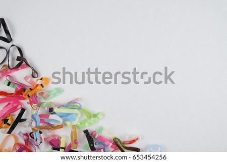 various color of elastic band on white background