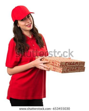 Happy pizza delivery woman